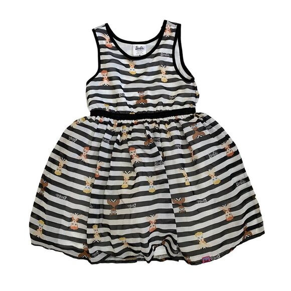 Target Girls' Barbie Retro Character Chiffon Dress White/Black Sleeveless Size M - Picture 2 of 7